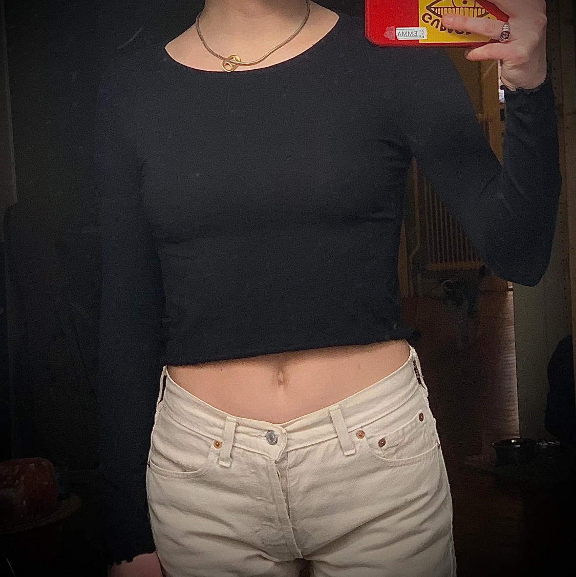 Svart cropad långärmad topp, strl S