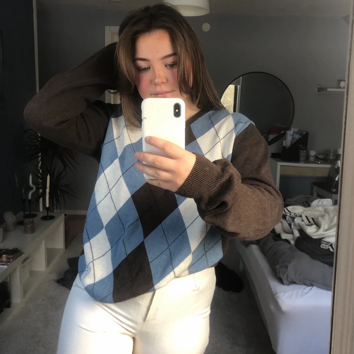 Rutig stickad pullover  - 90