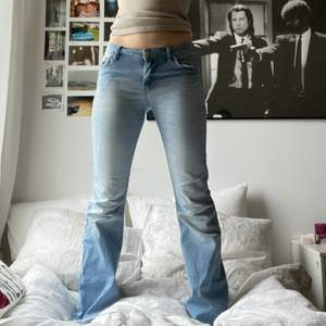 Snygga lågmidjade bootcut jeans från gina tricots 'perfect jeans'. De har (3:e bilden) blivit uppriva vid hälarna eftersom att de var för långa för mig, men det är inget som förstör looken. Köparen står för frakt💓