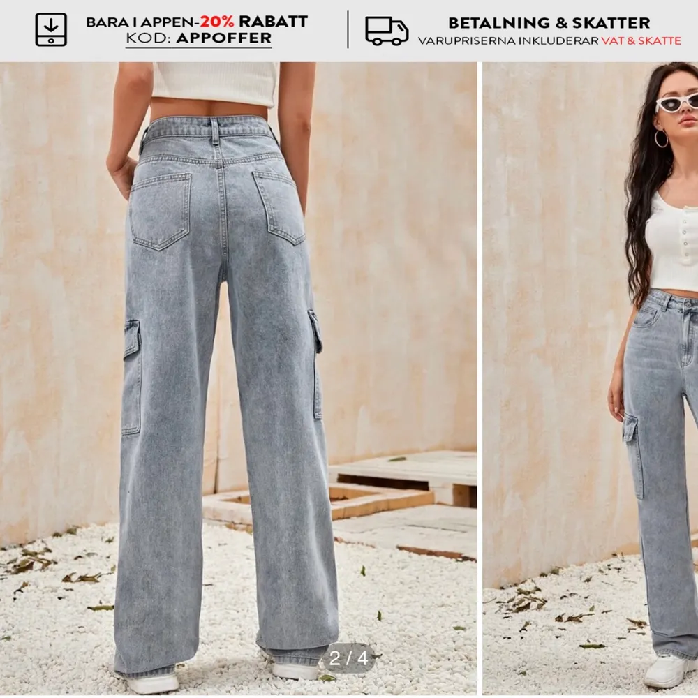 Blåa baggy jeans från shein med fickor på sidorna, köpta för 230kr, bra skick knappt använda . Köpare står för frakt. . Jeans & Byxor.