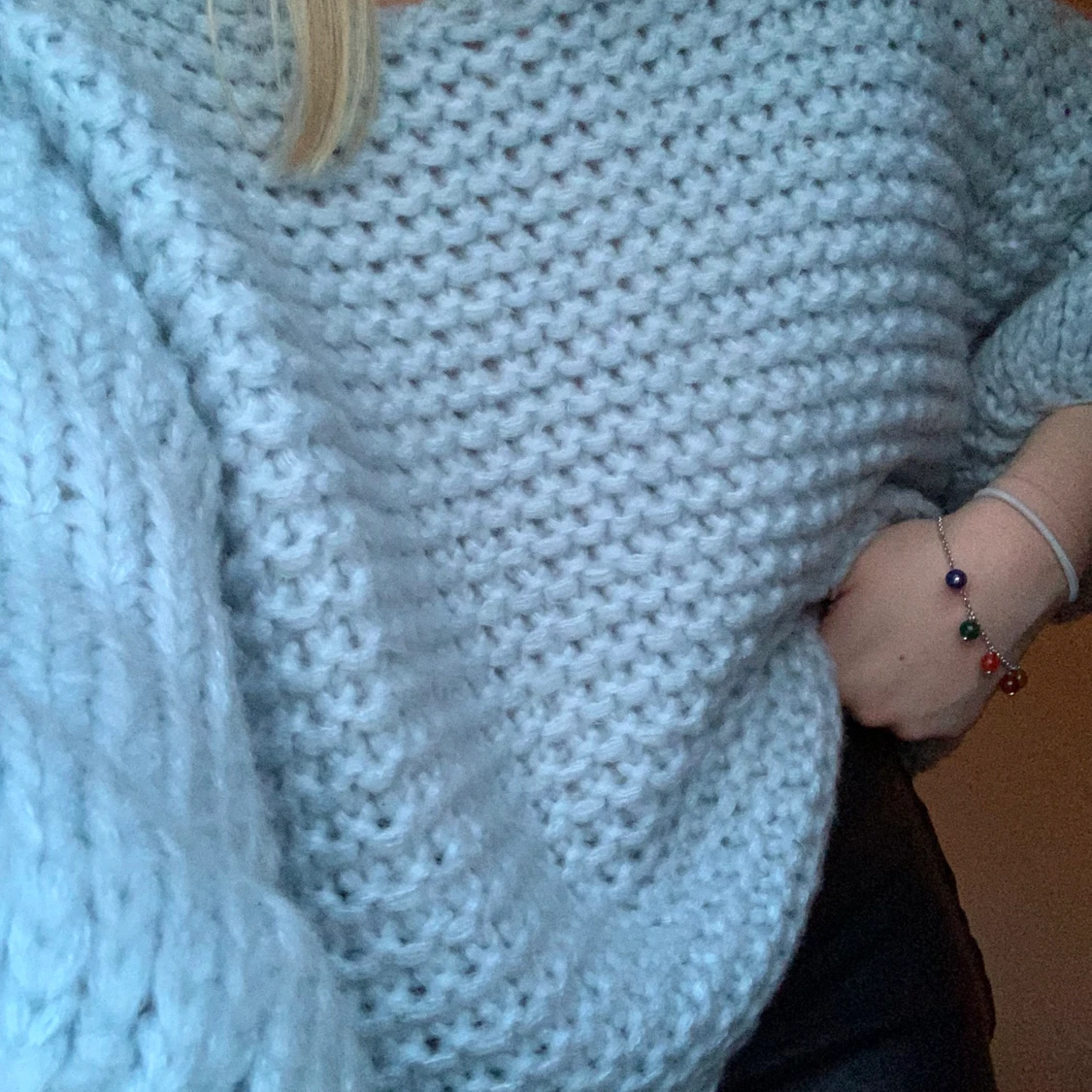 Tjockt stickad, babyblå, st L/XL - 90