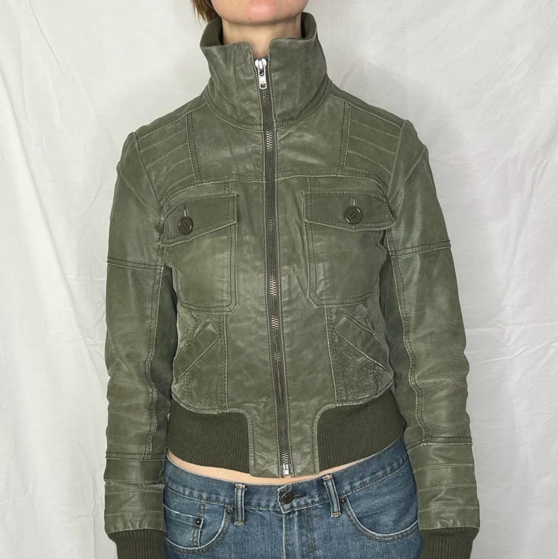 Grön skinnjacka  - 90