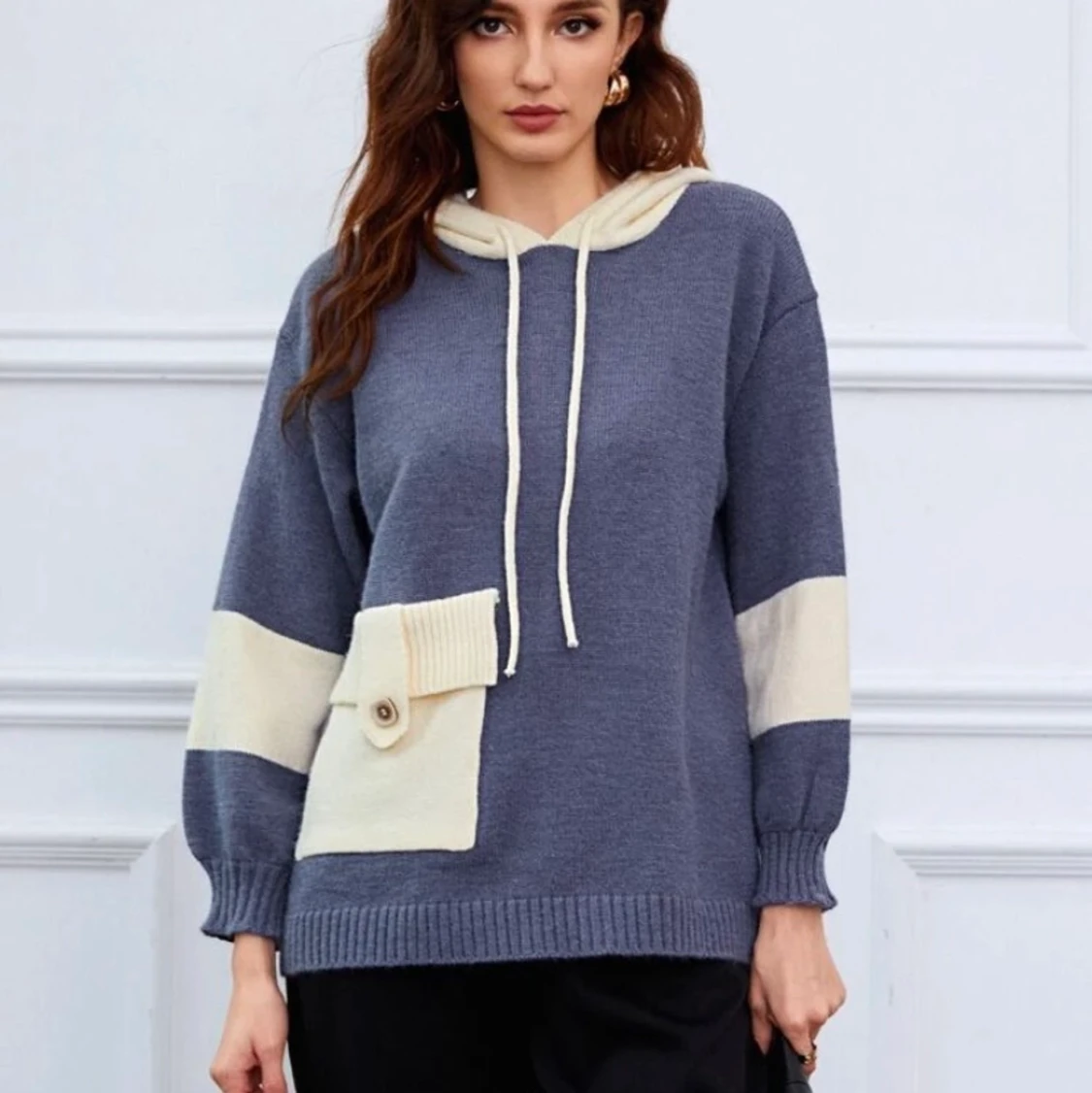 Knapp färgblock enkel tröja 