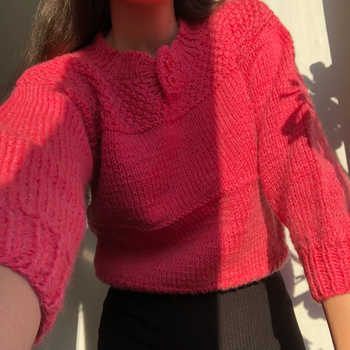 Korallröd croppad knitt  - 90