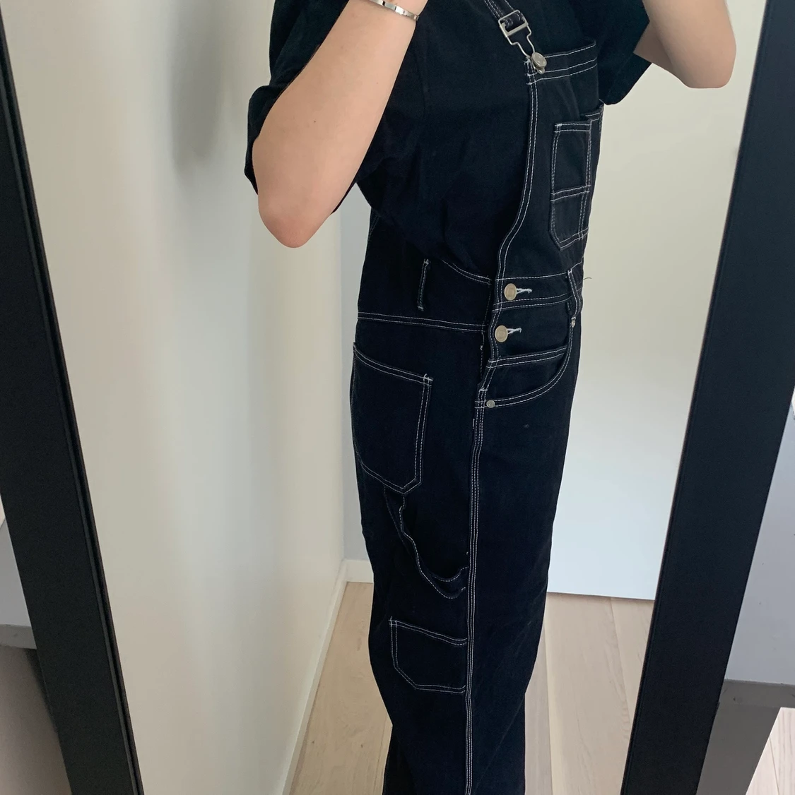 Hängselbyxor med kontrastsömmar - 90