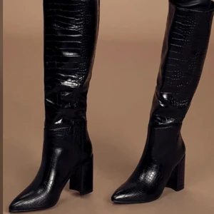 Stövlar  - Köpte dessa från Nelly men insåg snabbt att jag ej kan gå i klackar. Super snygga svarta stövlar i ”krokodil” skinn. Använda enstaka gånger mest bara att går runt i hemma för att lära mig gå i dem. 