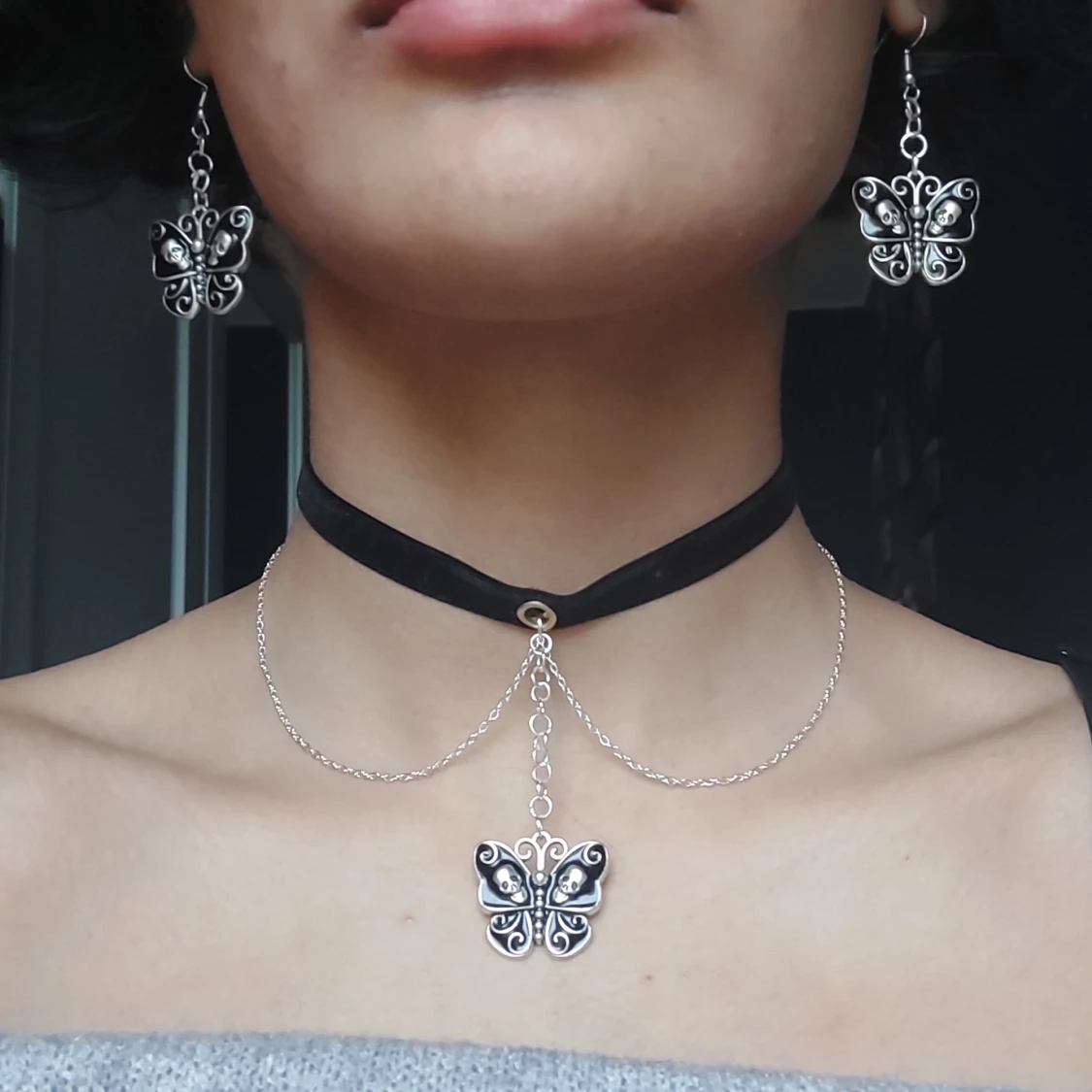 Butterfly skeleton Earrings + choker  - 91
