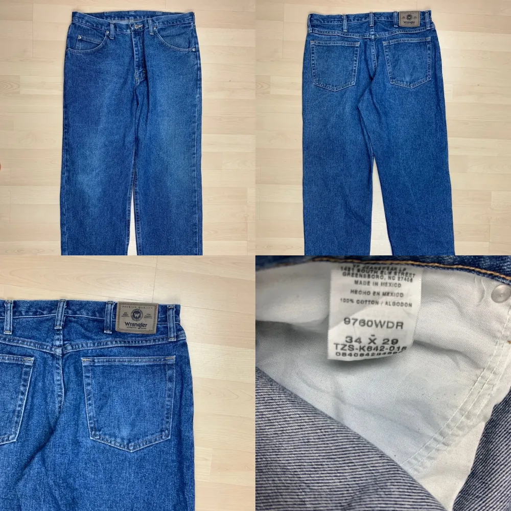 Säljer ett par otroligt fina Wrangler jeans. De är i blå färg och passar med nästan vilken fit som helst. Jeansen är straightfit och skulle även säga att den är unisex. Perfekta jeans inför hösten/Vintern   -Vintage Wrangler Jeans -Dark blue wash  -Excellent Condition -Size W34L29 -Unisex Measurements  -Waist:43cm -Outseam:100cm -Inseam:72cm -Leg opening:22cm Model is 170cm   Follow @diviinethrift on Instagram.. Jeans & Byxor.
