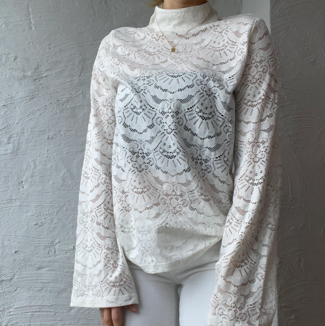 fin vit topp i spets - 90