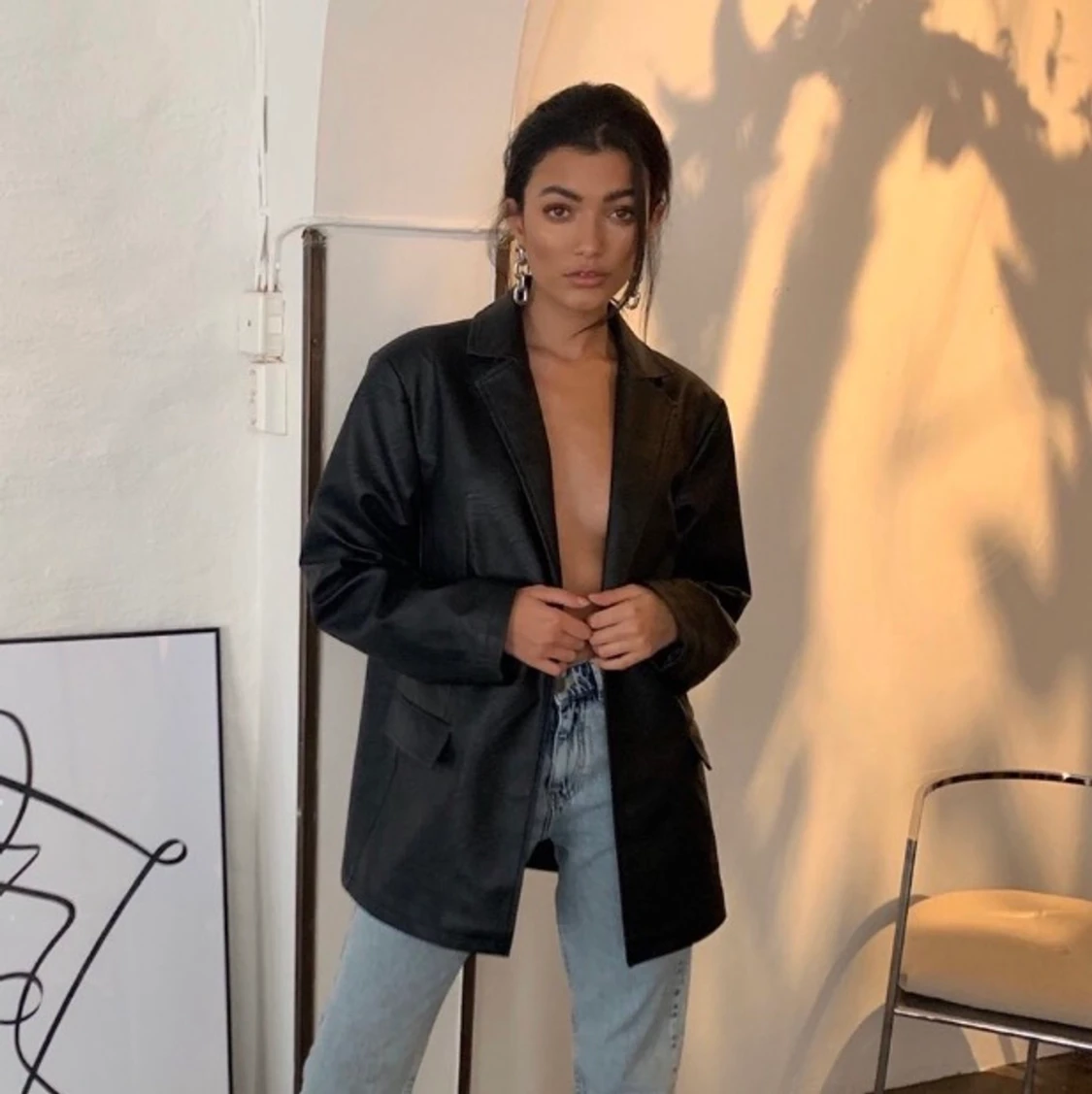 Svart skinnkavaj/blazer