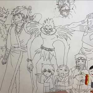 En vägg målning jag håller på med! - Här är lite bilder på min väggmålning jag håller på med då jag har karaktärer från Death Note, Seven Deadly Sins, Attack on Titan, Naruto, Hunter X Hunter, Yona of the Dawn! Dessa är bilder på min skiss och fyllning och håller just nu på att måla!