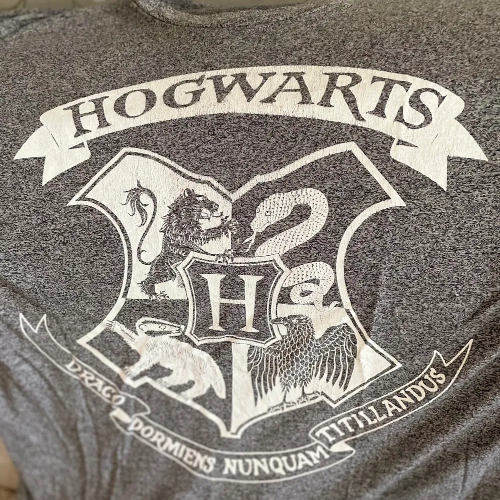 Mysig Harry Potter t-shirt  i mjukt material. Den har ej använts utav mig, armarna är uppvikta se bilder. St-10 det är en 38 i st om ni har frågor är ni varmt välkomna att kontakta mig.🩷. T-shirts.