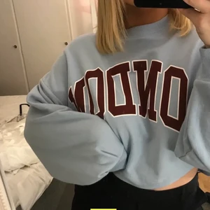 Ljus blå sweatshirt  - Ljus blå sweatshirt med tryck från zara men köpt på plick, storlek M men passa som S/XS 100+Frakt 💘