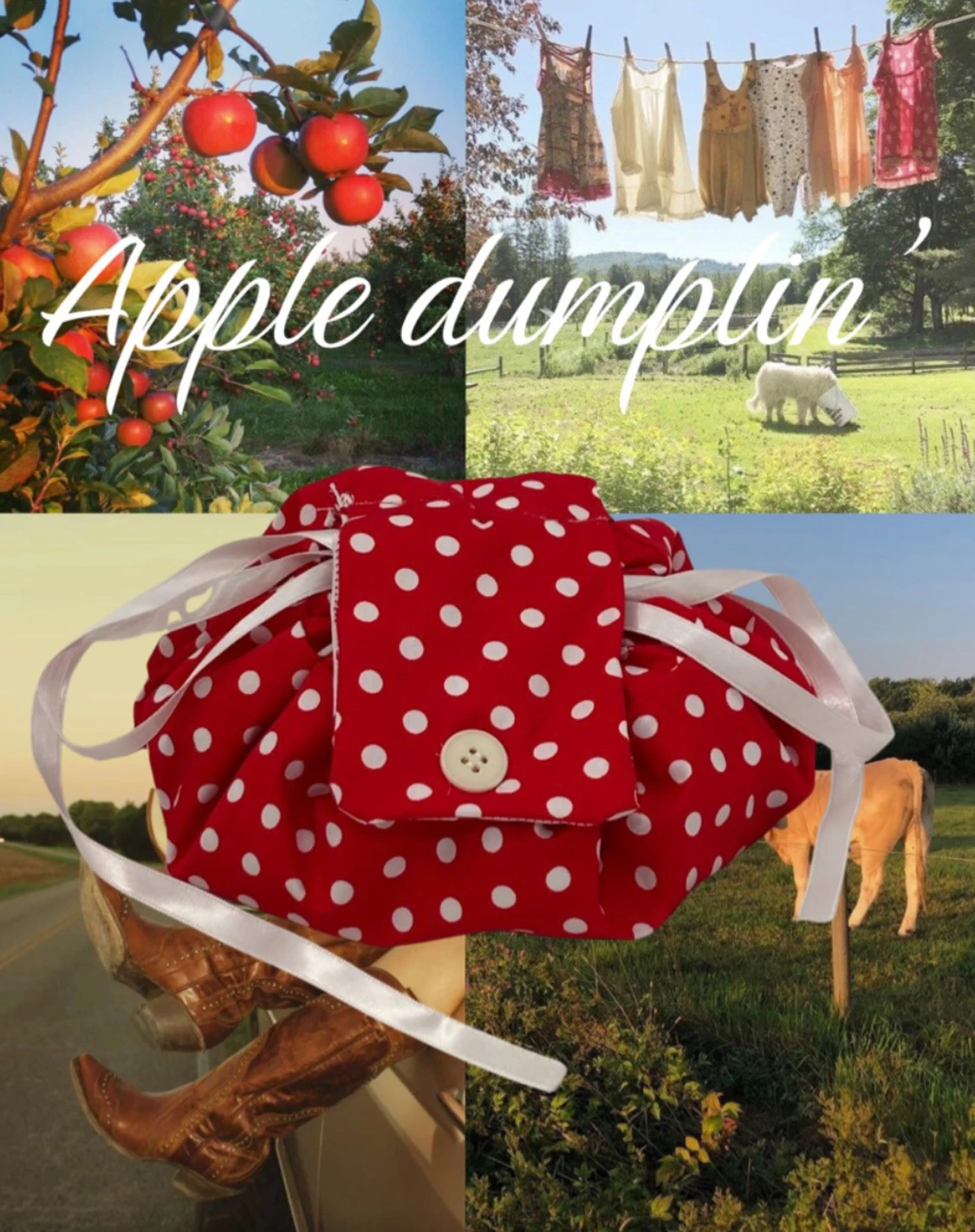 Röd prickig sminkväska med snörning