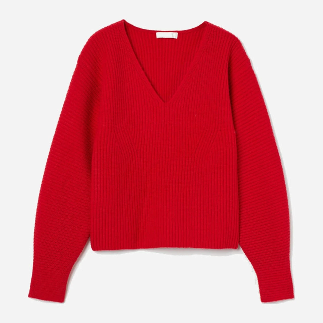 Röd stickad v-ringad tröja H&M