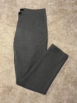 Grå kostymbyxor från Tailored Originals - Snygga grå kostymbyxor från Tailored Originals med klassisk rak passform. Byxorna har diskret knapp och dragkedja framtill samt bälteshällor. Perfekta för en clean och stilren look. Materialet är mjukt och känns bekvämt hela dagen.