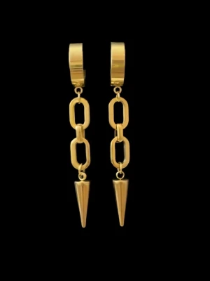 Guldiga örhängen med  konformad avslutning - Priset avser ett par örhängen  Material: Guldpläterat på  rostfritt stål Längd: ca 5,0 cm Nickelfria och handgjorda  