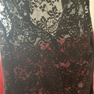 Svart spets tröja från Gina Tricot - Supersnygg svart spetströja  från Gina Tricot i storlek S. Klänningen har hög hals, är ärmlös och är täckt av ett detaljerat blommigt spetsmönster. Den är kort i modellen och har en transparent look som ger en cool vibe.