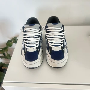 Dior B30 sneakers blå och vit - Säljer ett par Dior B30 sneakers i blått, vitt och silver med chunky sula och rund tå. Skorna har mesh och skinnpaneler, stora CD-loggor på sidorna och vita snören. Perfekt för dig som gillar exklusiva och trendiga sneakers med sportig vibe.