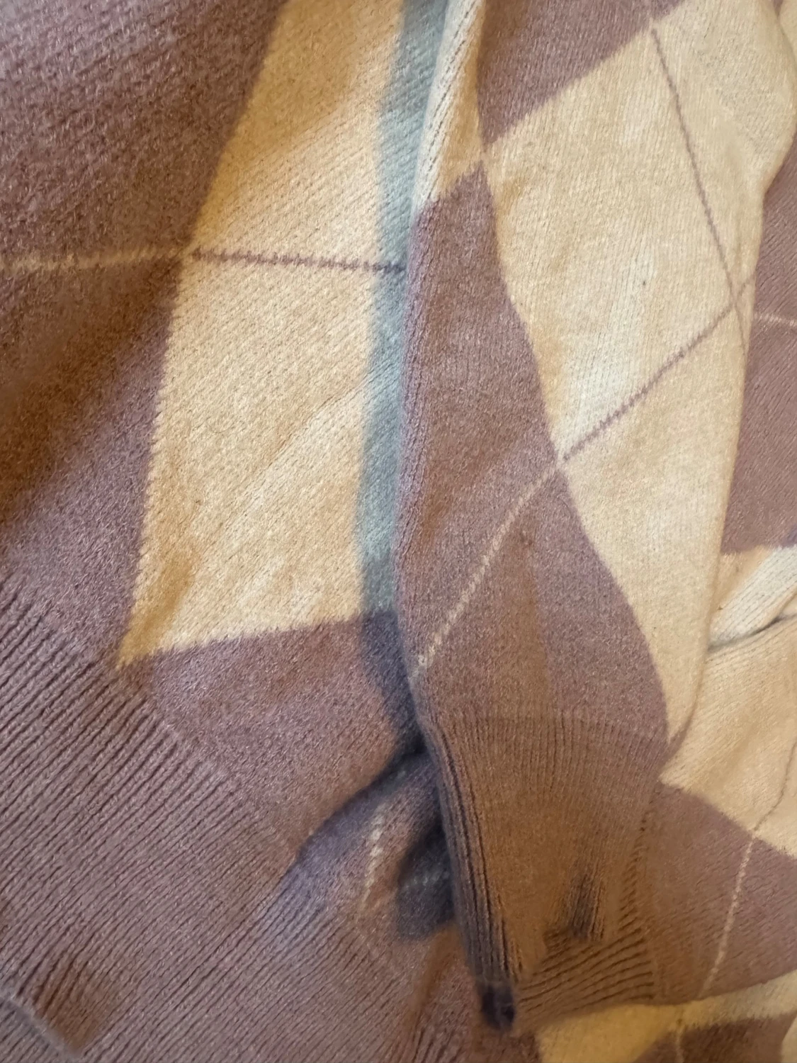 Ljuslila och bege rutig stickad tröja - 1