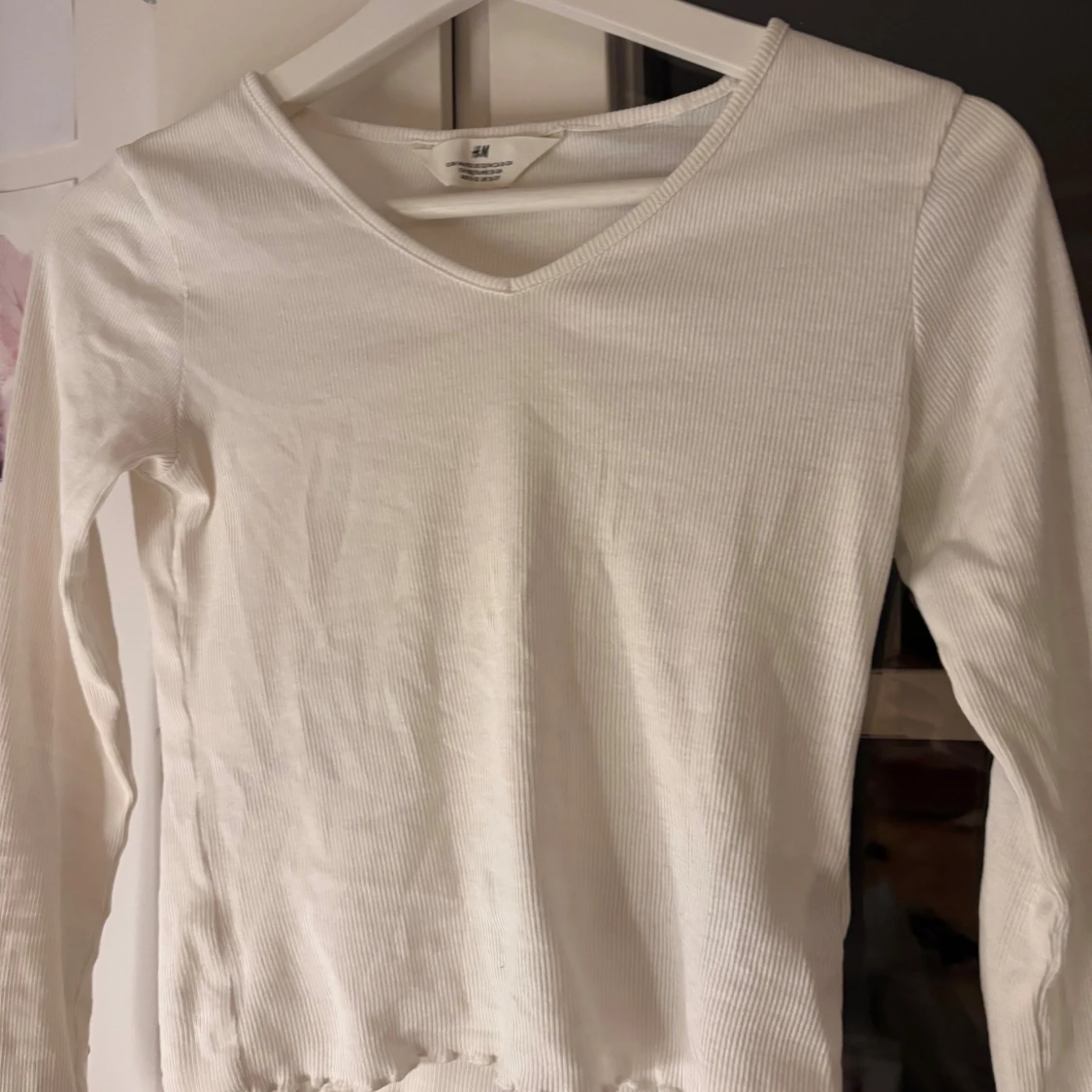 Vit ribbad långärmad topp från H&M - 2