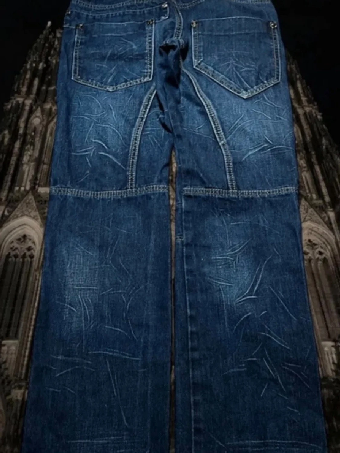 Blå baggy jeans med fickdetaljer - 1