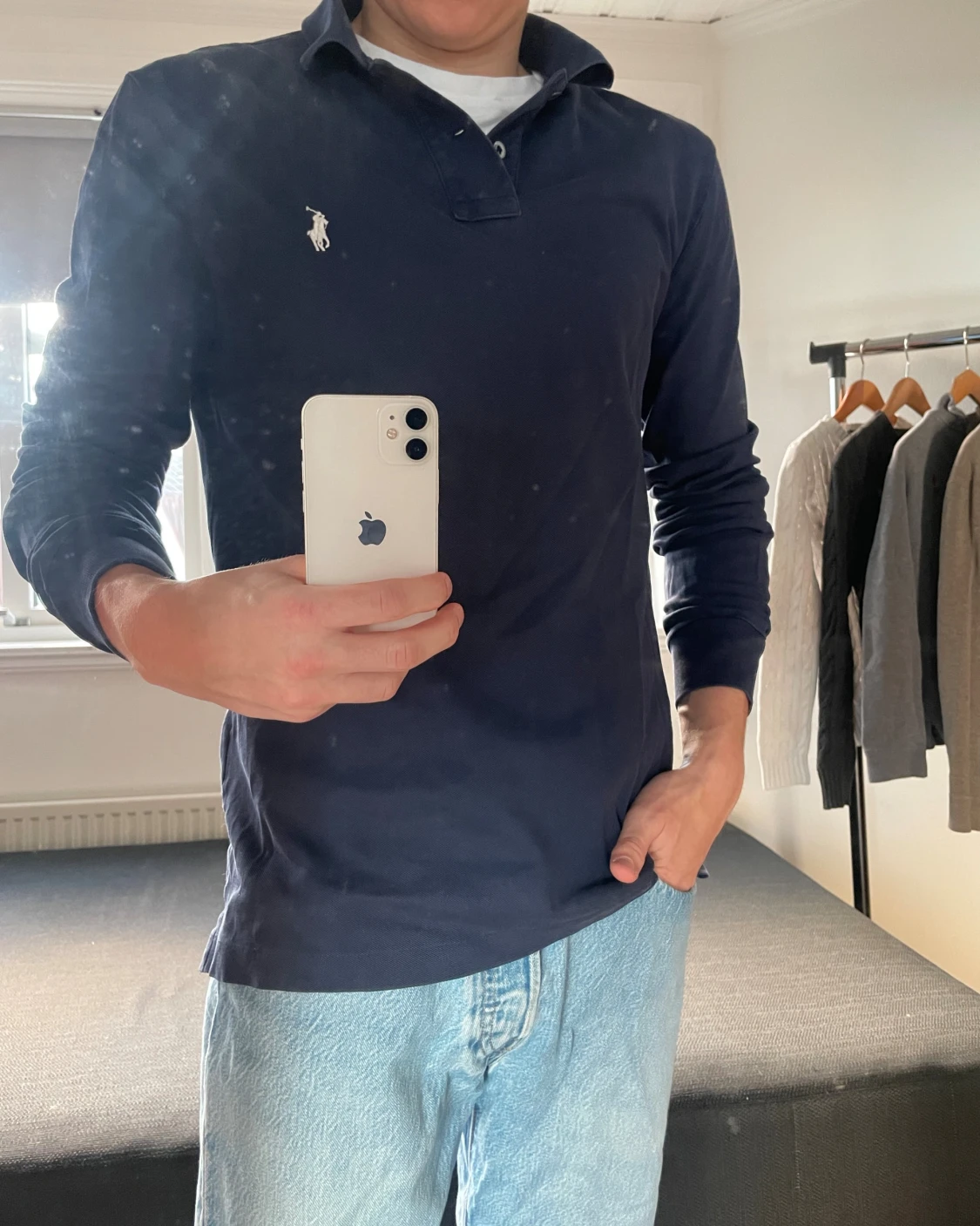 Marinblå långärmad pikétröja Polo Ralph Lauren