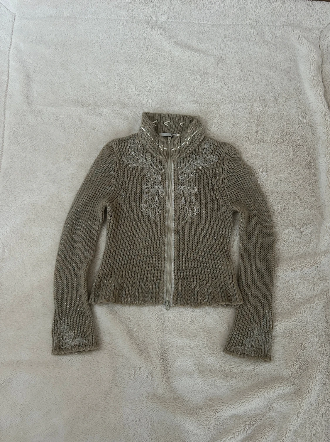 Stickad kofta i mohair-mix  - 1