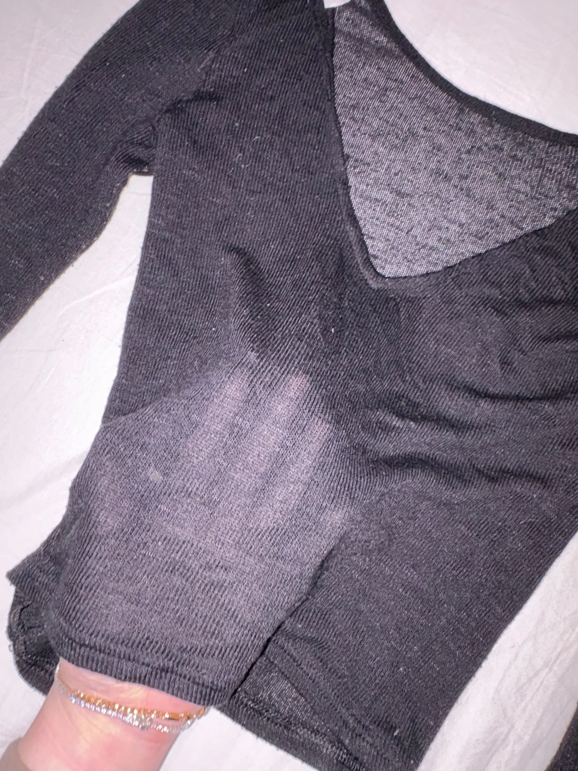 Svart ribbad långärmad topp - 1