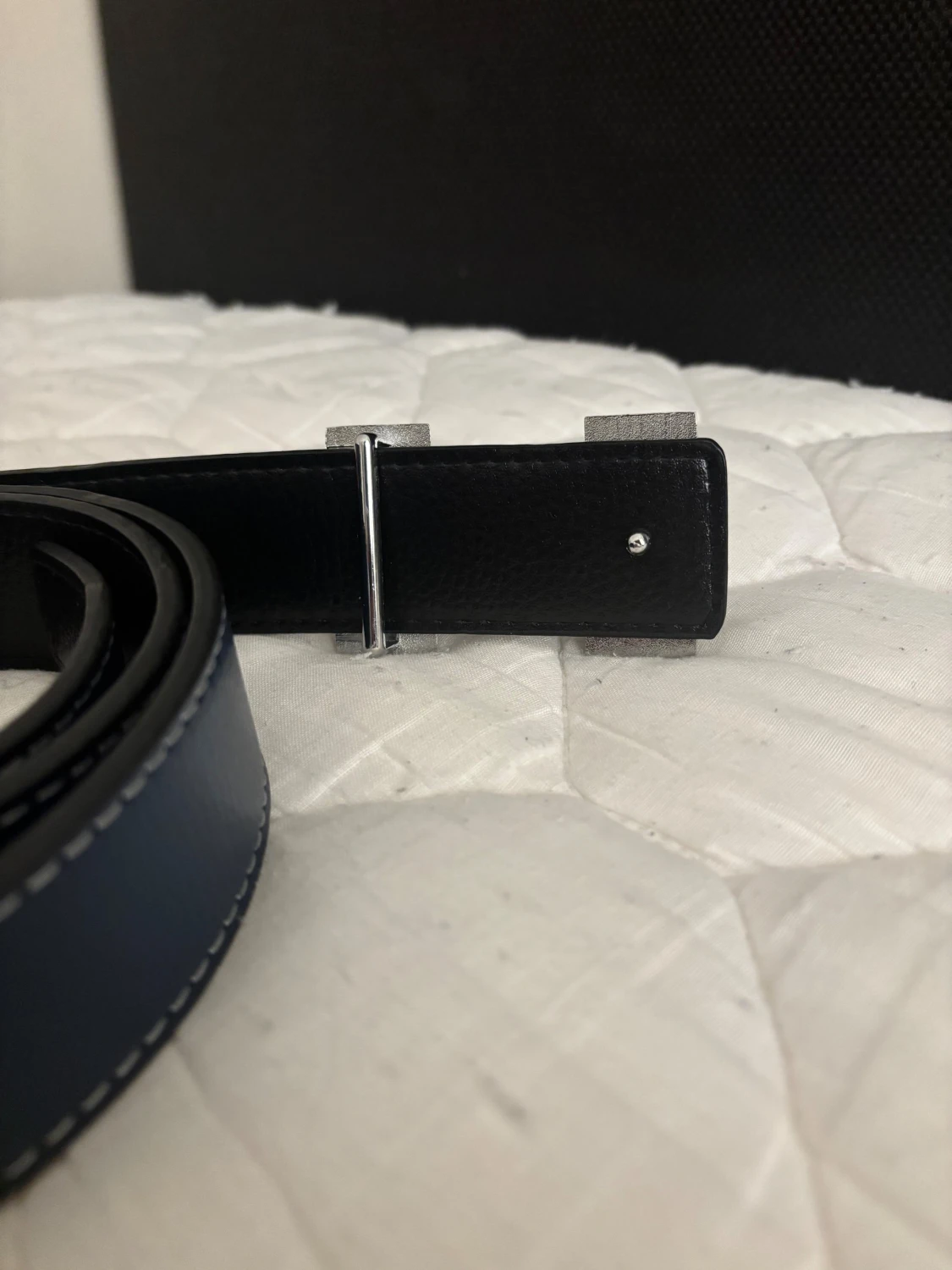 Blått läder bälte med silver spänne - 1