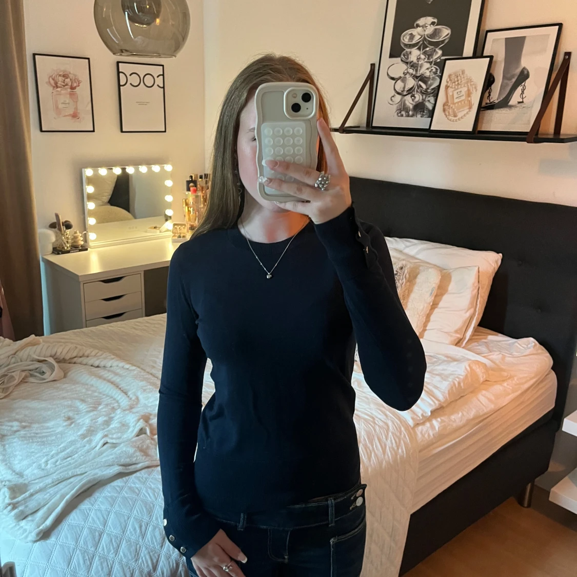 snygg mörkblå tröja med knappar! - 2