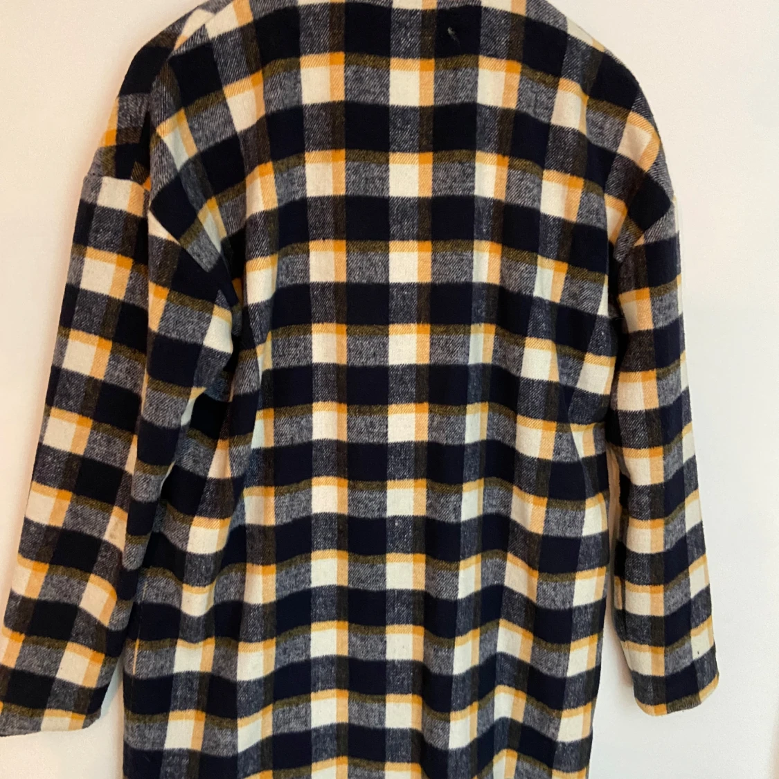 Rutig kappa i ullmix, blå/gul/vit - 1