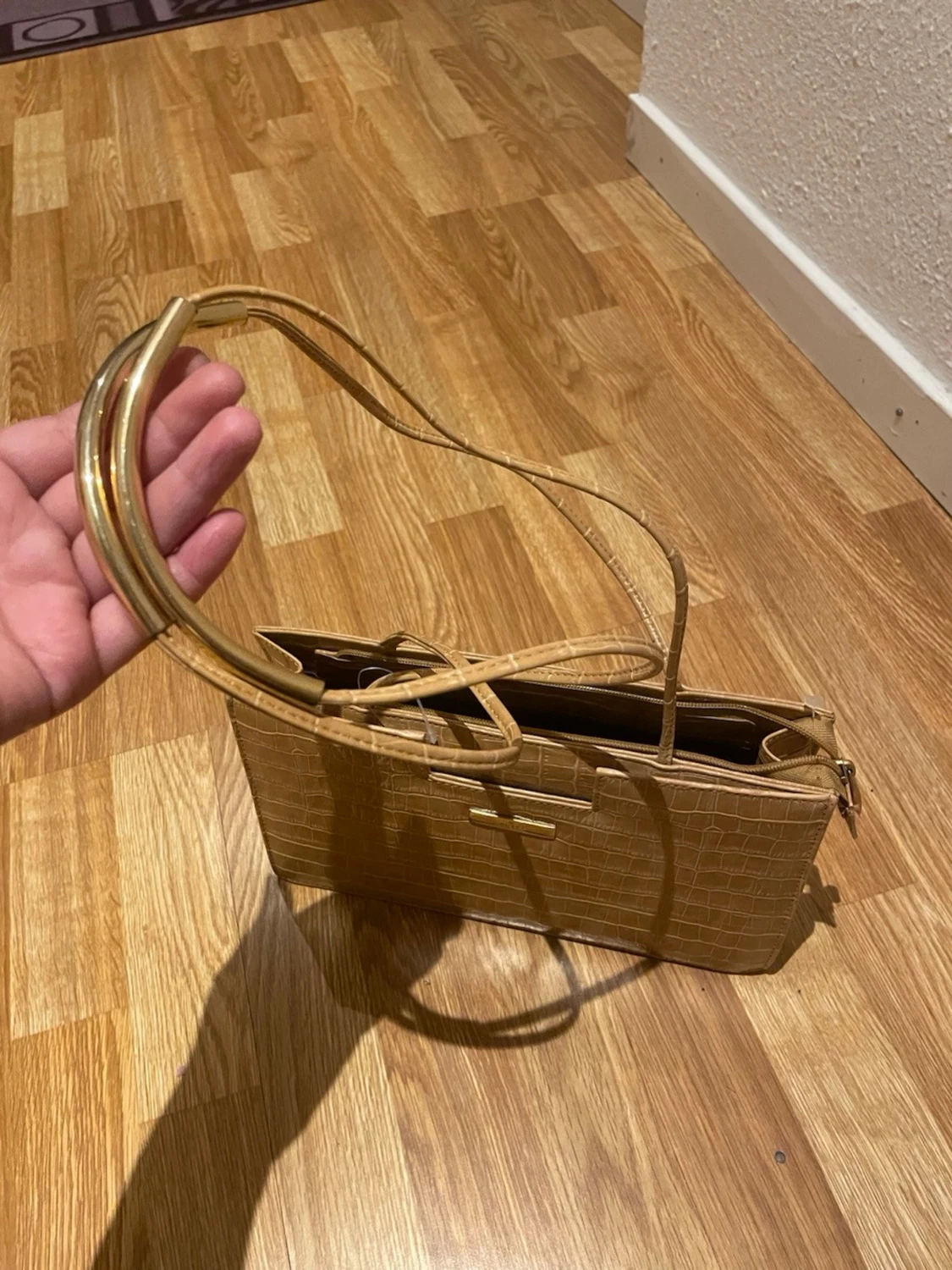 Beige axelväska  i skinn - 6