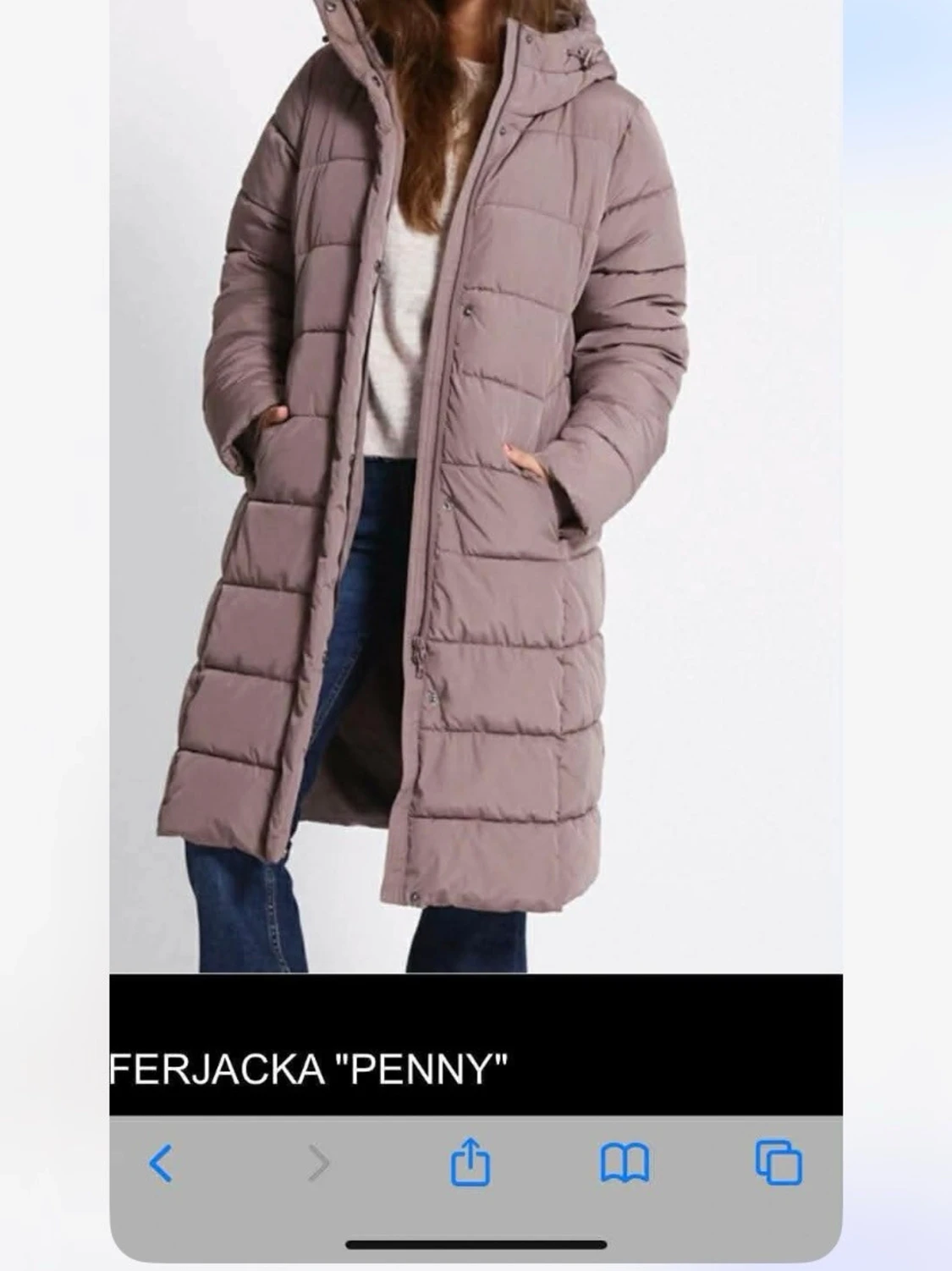 Lång beige pufferjacka med huva