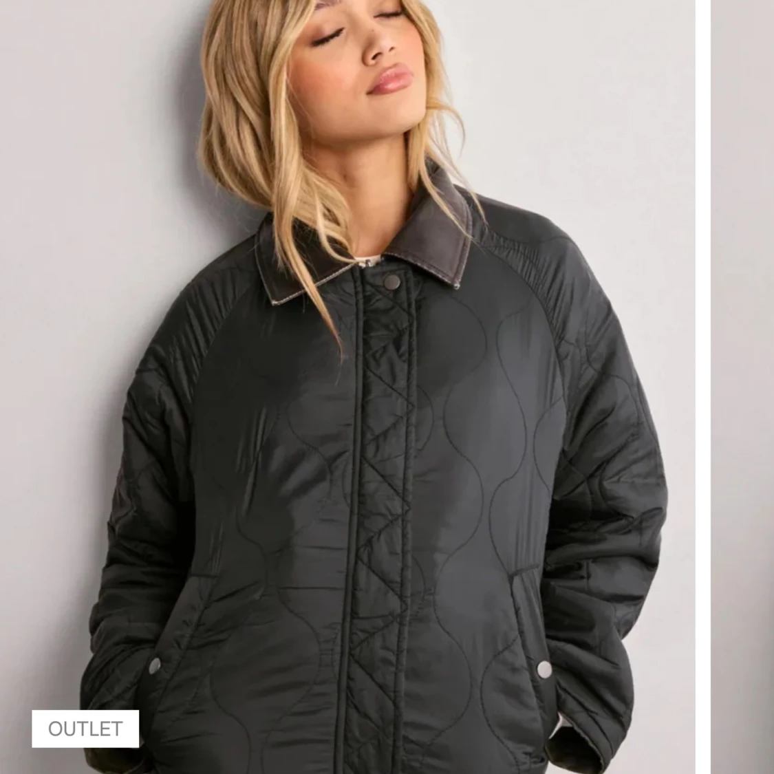 Grön quiltad jacka med kontrastkrage - 3