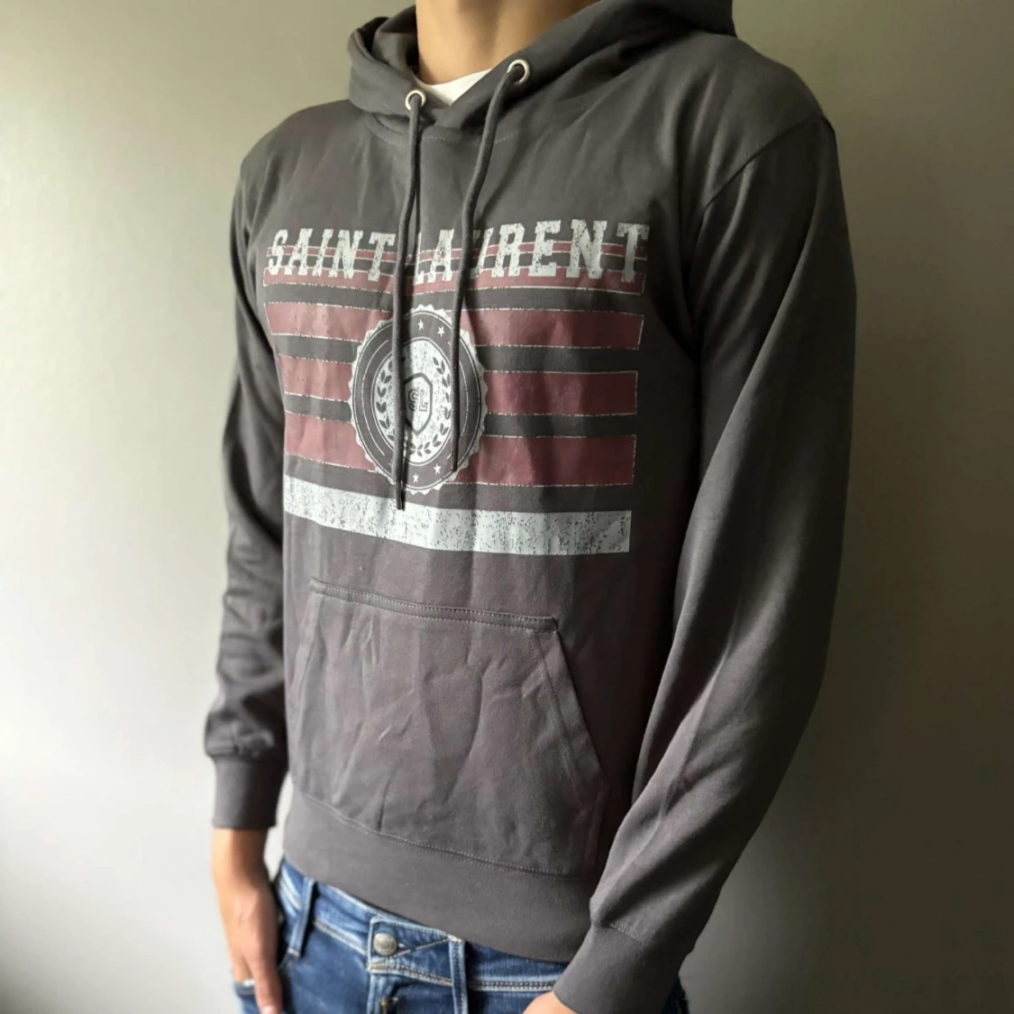 Grå Saint Laurent hoodie med tryck