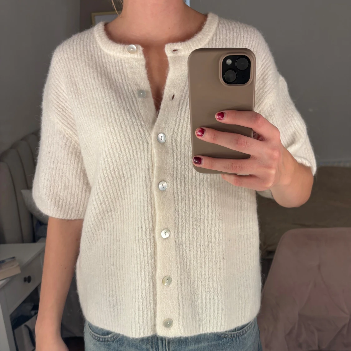 Vit stickad kofta från Gina Tricot - 1