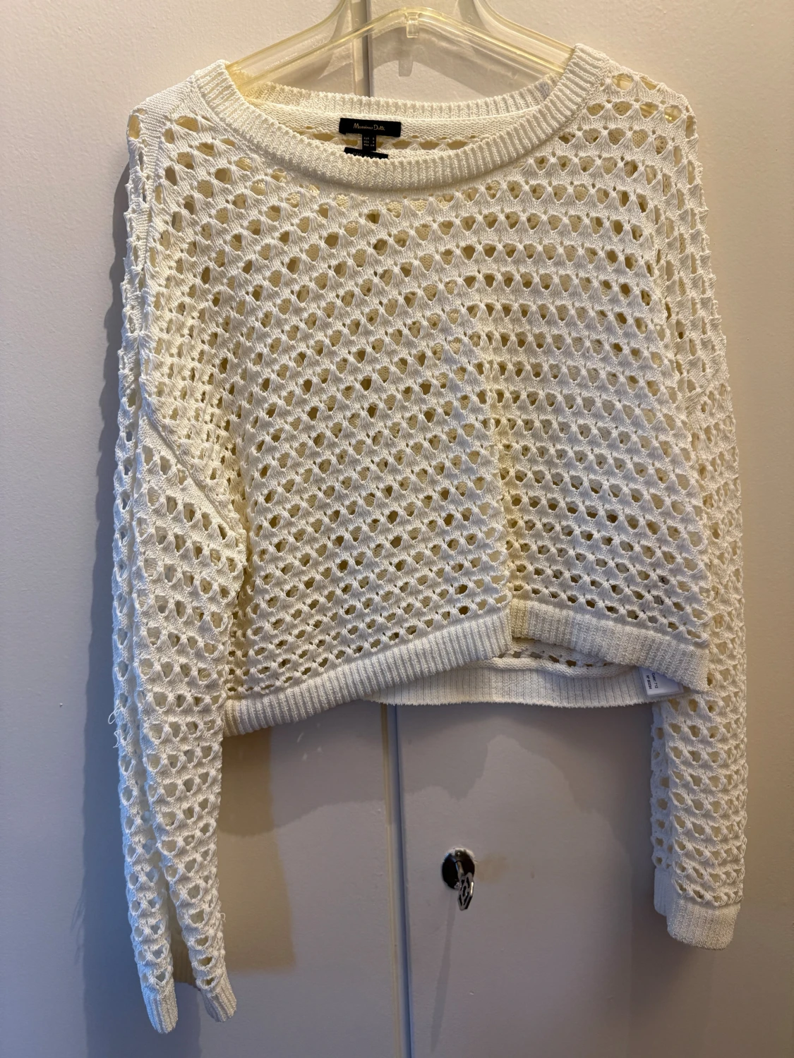 Vit stickad croppad tröja Massimo Dutti