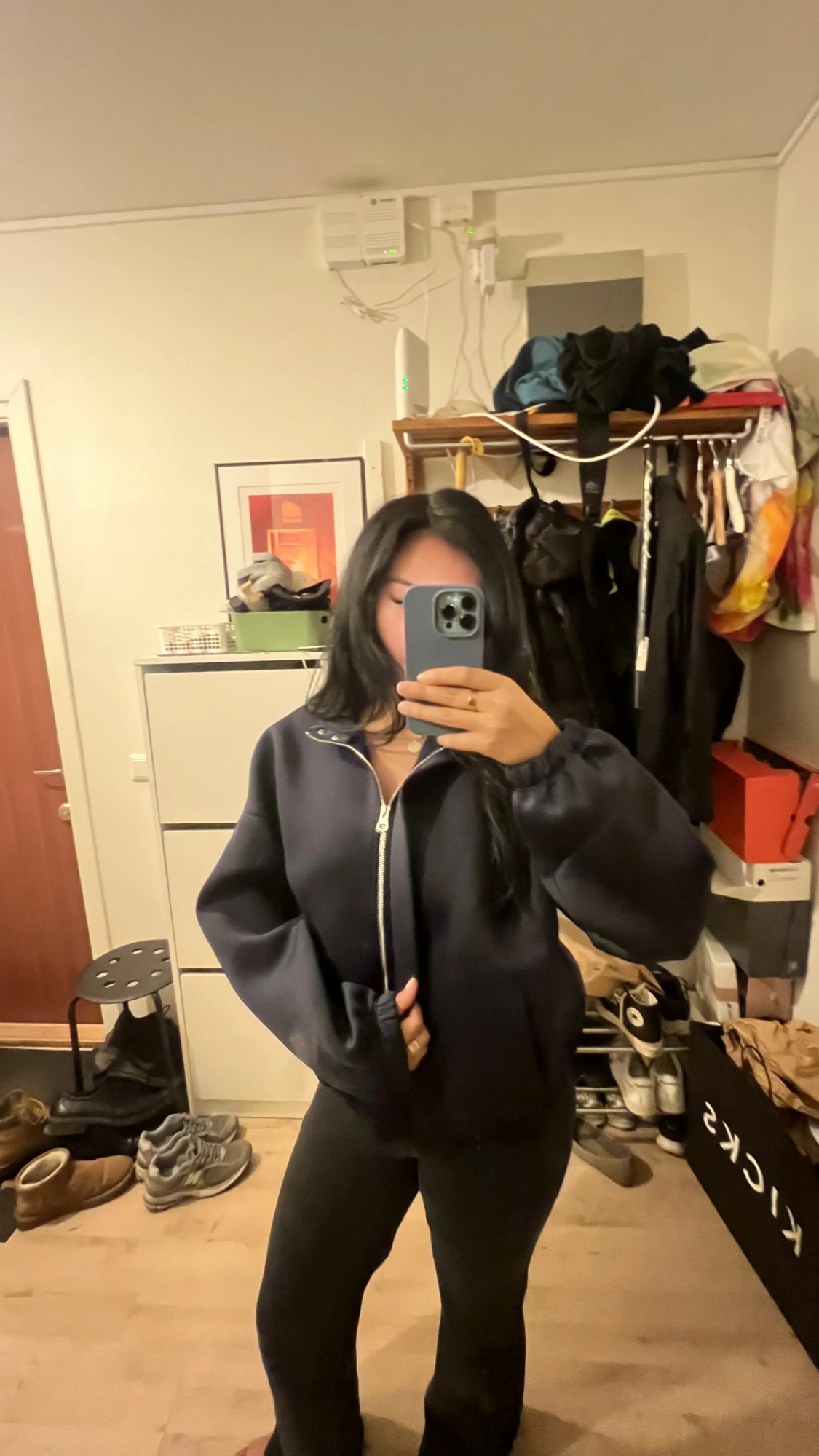 Mörkblå oversized bomberjacka - 1