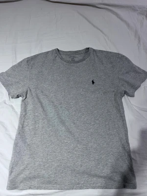 Grå t-shirt från Polo Ralph Lauren - Snygg grå t-shirt från Polo Ralph Lauren med klassisk rund hals och korta ärmar. T-shirten har en liten mörkblå broderad logga på bröstet och är gjord i mjuk bomull. Perfekt basic-plagg med stilren look.