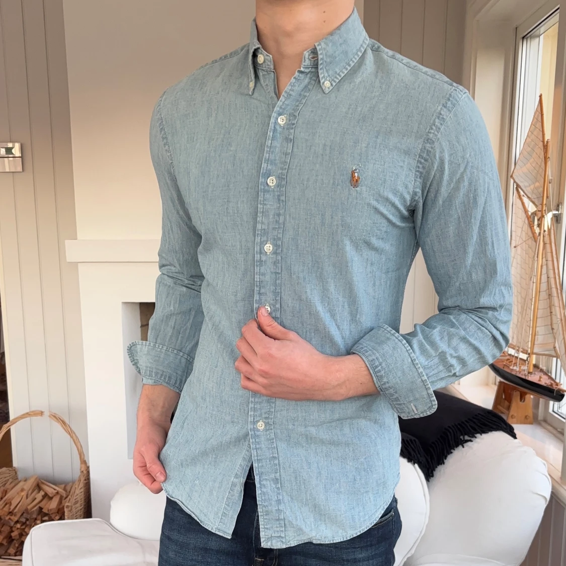 Ljusblå slim fit skjorta Ralph Lauren