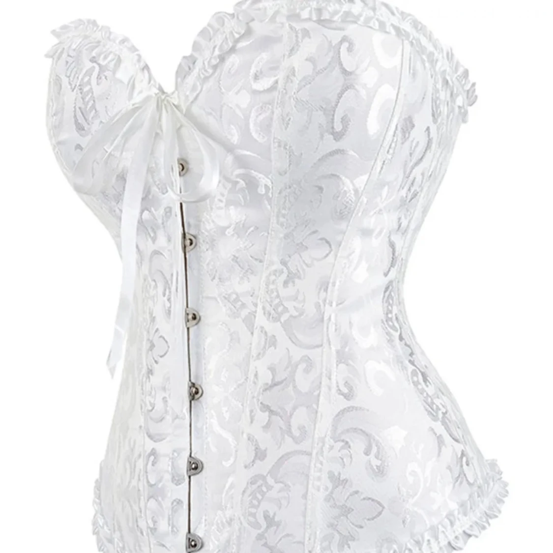 Vit korsett med satinrosett och spets