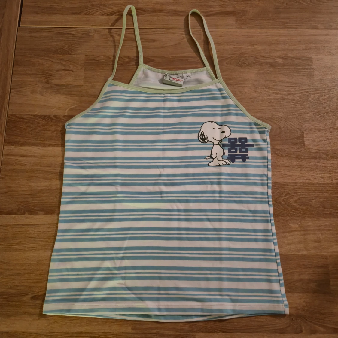 Randig Snoopy linnetopp i blått och vitt