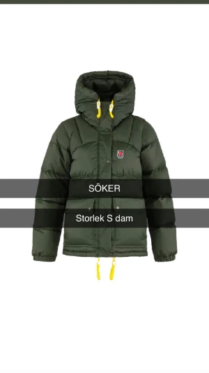 Grön fjällrävenjacka  - Söker denna Fjällräven jacka i storlek S dam färgen deep forest. Rimligt pris och inga defekter😊