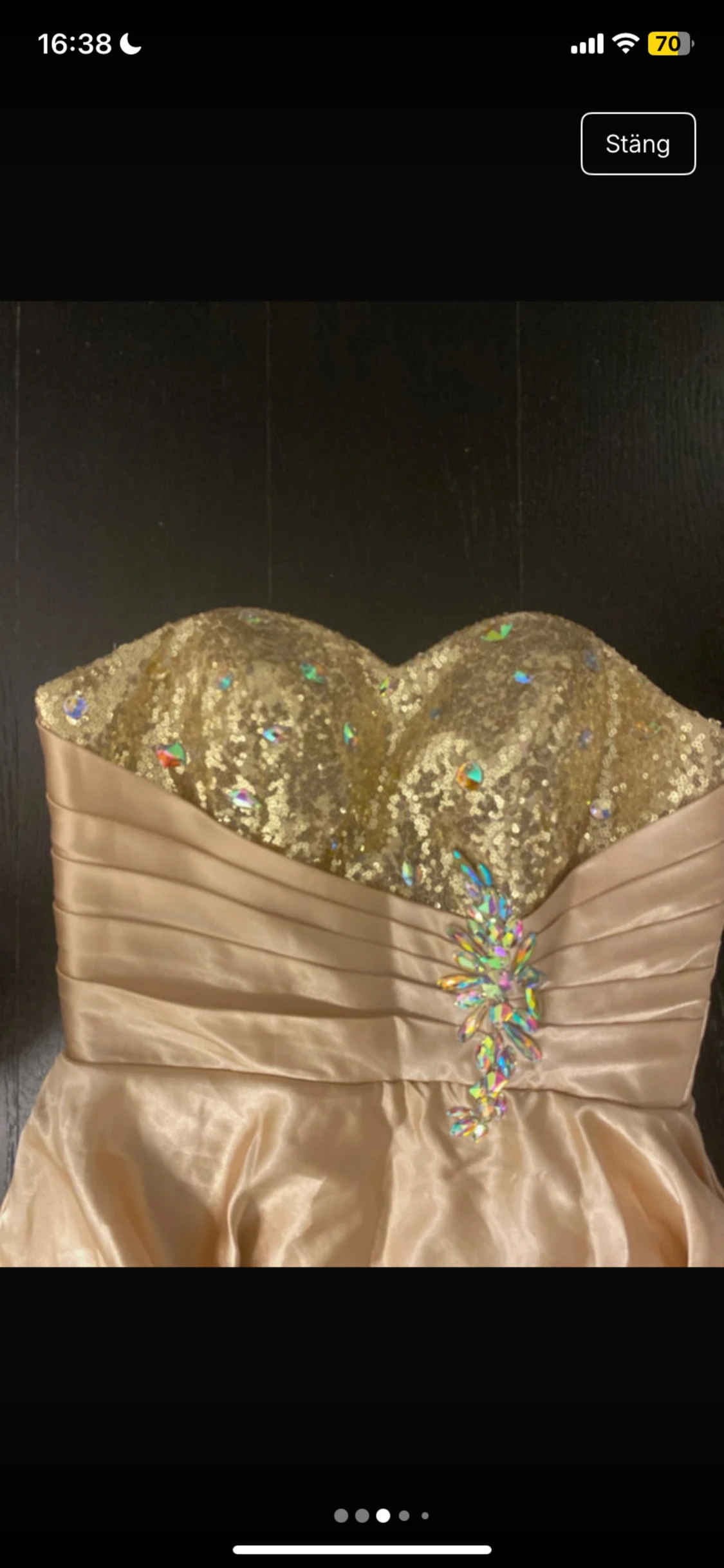 Champagnefärgad långklänning med paljetter - 3