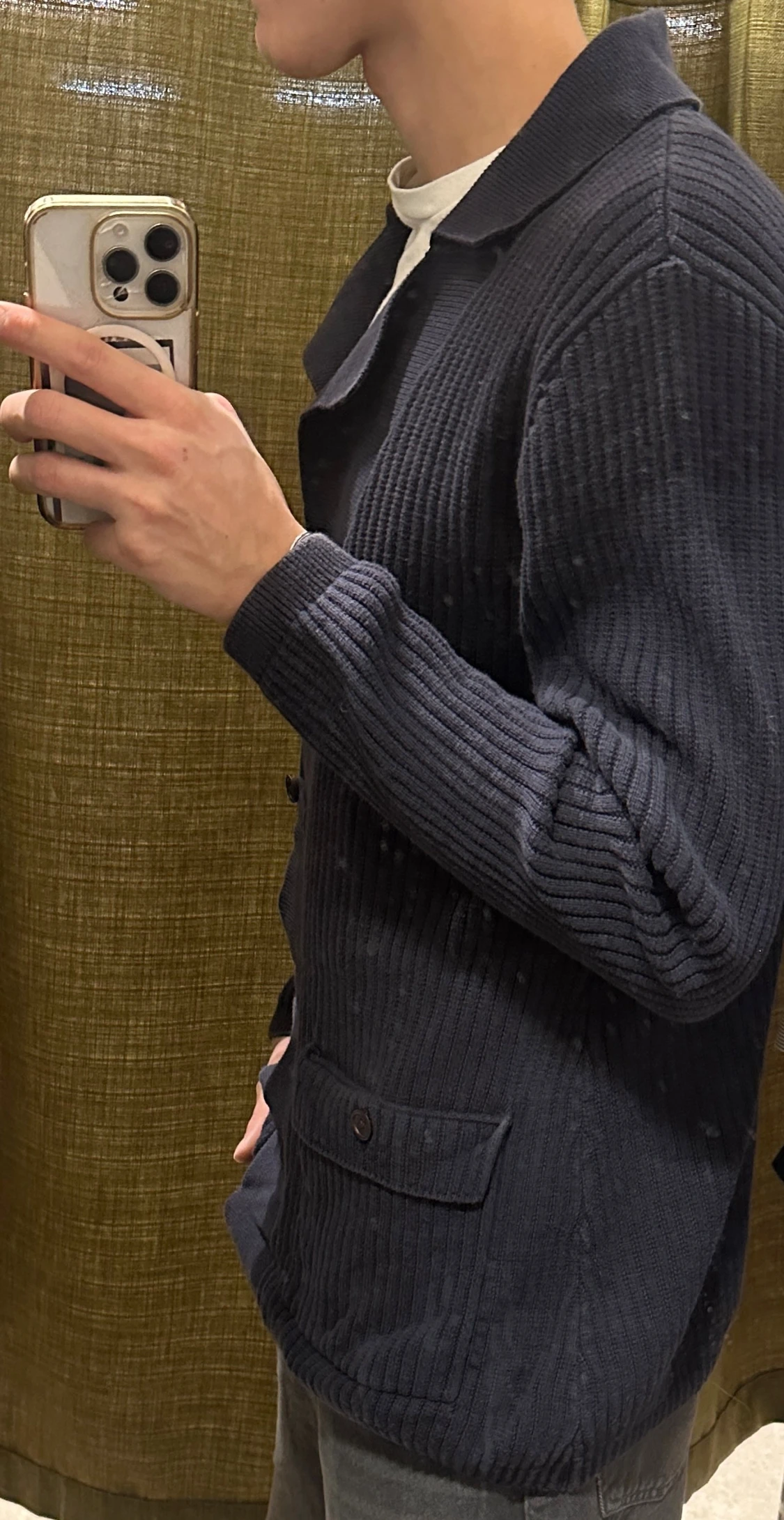 Mörkblå ribbad Pelle P kofta med krage - 3