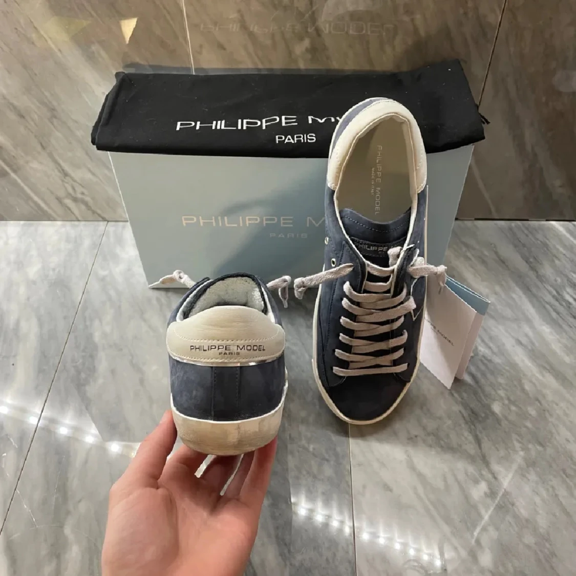 Philippe Model blå sneakers mocka - 3