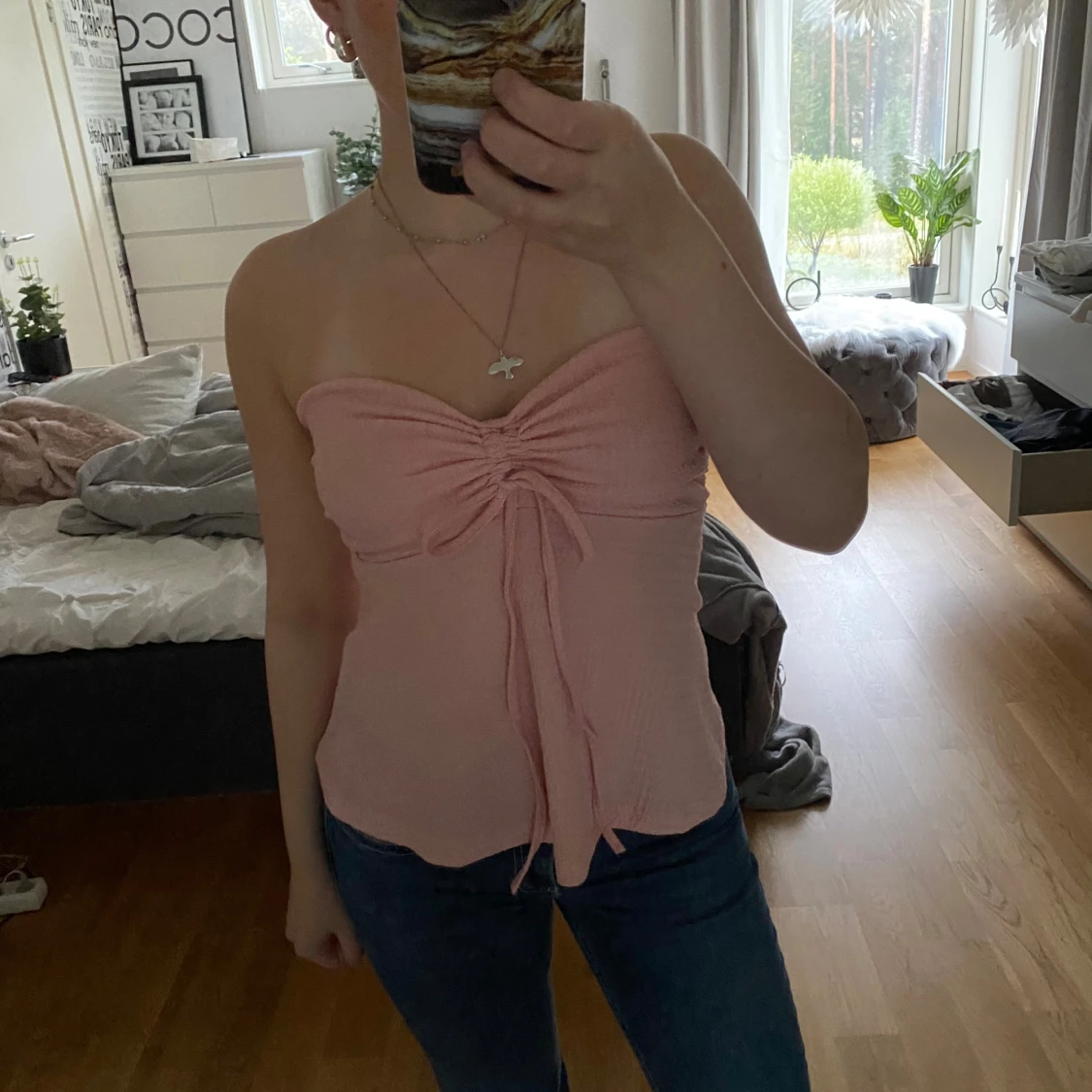 Ljusrosa bandeau tubtopp med knyt