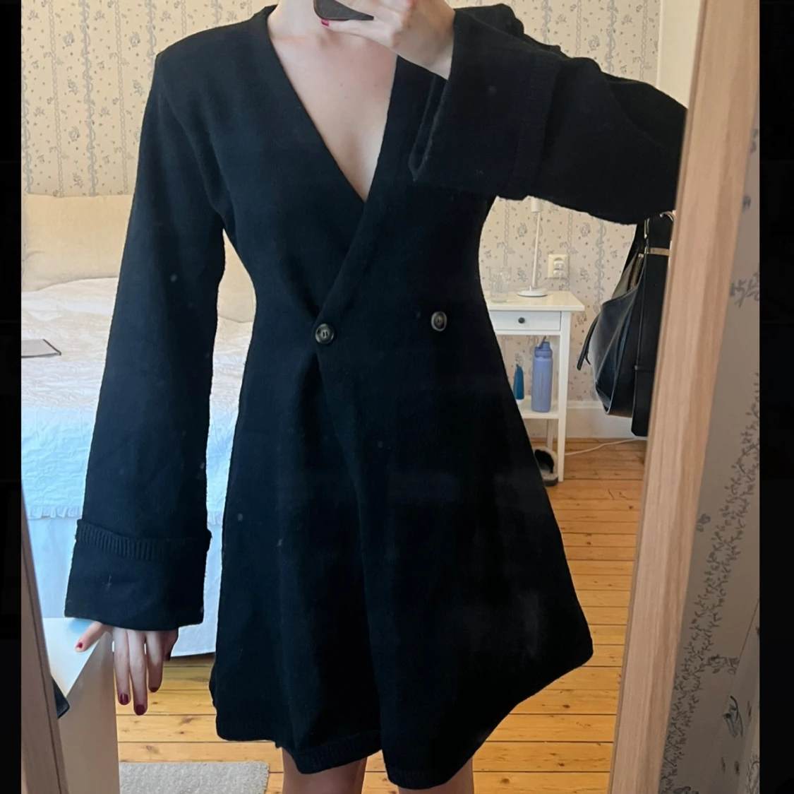 Svart stickad omlottklänning från ADOORE, 38