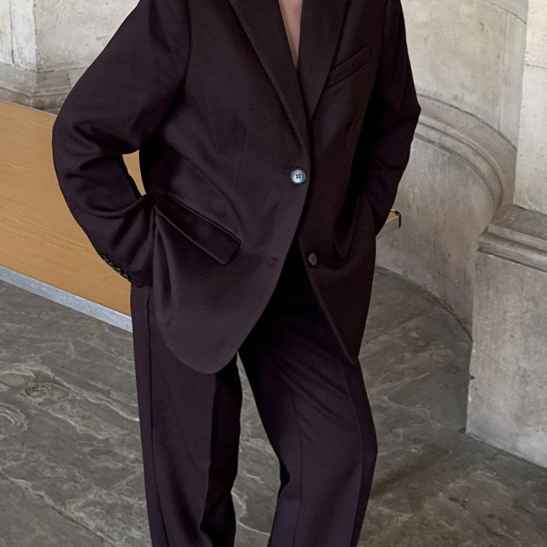 Brunt kostymset i twill - 1